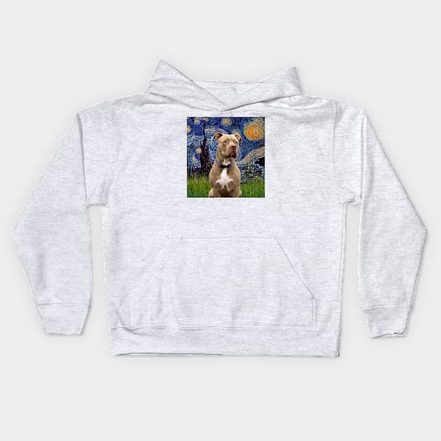 Pit Bull in Adaptation of Starry Night by Van Gogh Kids Hoodie by Dogs Galore and More